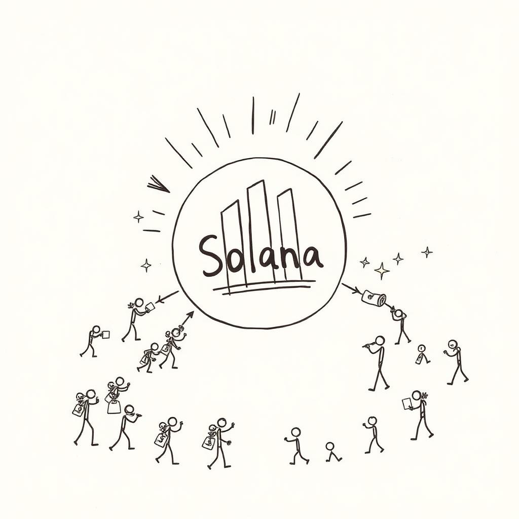 crowd onboarding to Solana with money bags and brushes